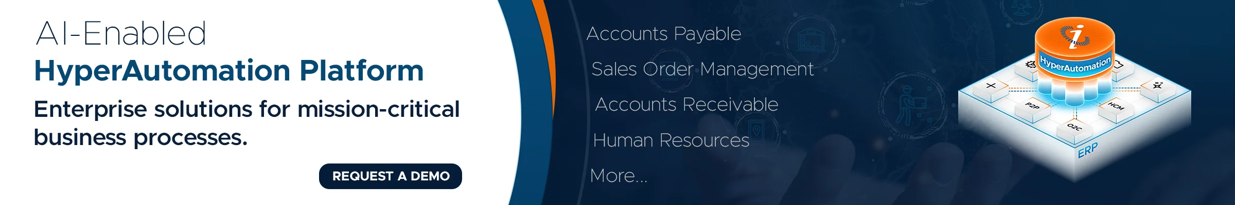Banner promoting an AI-enabled hyperautomation platform with a Request a Demo button.